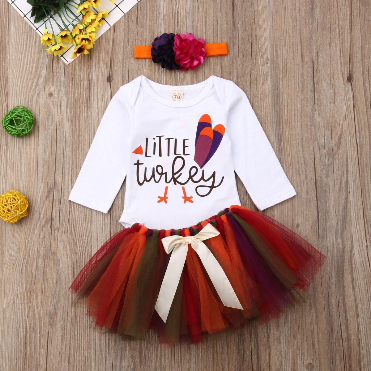 Infant Baby Toddler Girls Long Sleeve Thankful T-Shirt Tutu SIRT Headband Thanksgiving Outfits 