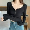thumbnail image 2 of EDFBUYKRS Long Sleeve Blouses Button-Down Shirts for Women Fall Ruffle V-Neck Solid Print Casual Dressy T-Shirt Tops L, 2 of 5