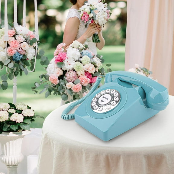 Abbraccia Guestbook Wedding Phone Antique Corded Phone Old Fashioned Message Voicemail Desk Telephone for Gathering Home Decor , blue