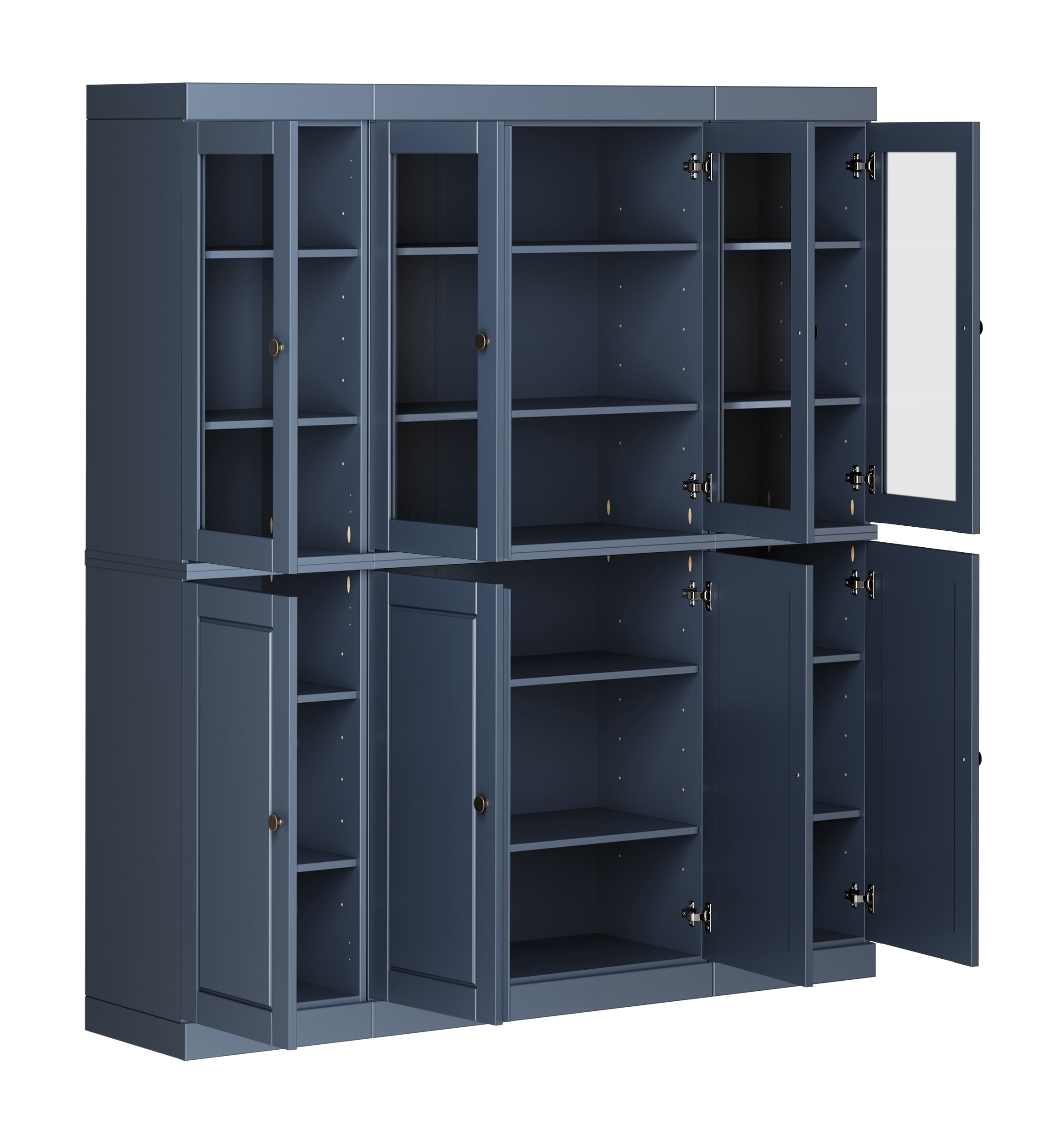 Palace Imports 100% Solid Wood Kitchen Pantry Storage Cabinet with Solid, Clear Glass Doors and Adjustable Shelves, Antique Blue