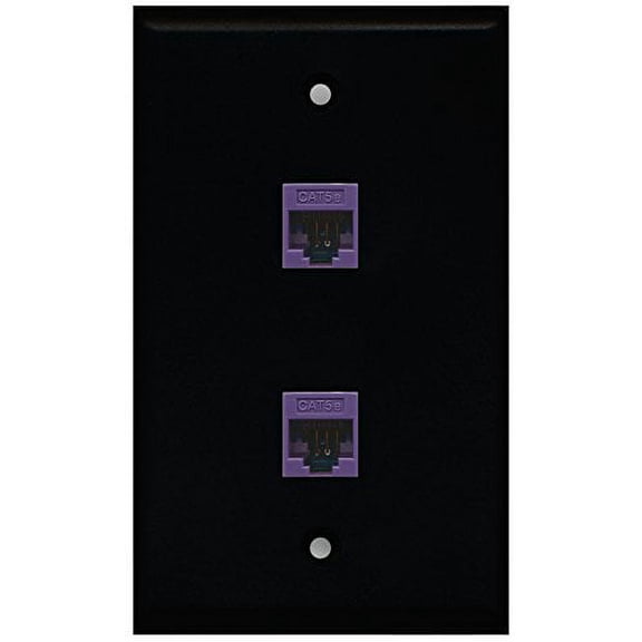 RiteAV - Black 2 Port Cat5e Ethernet Purple Wall Plate