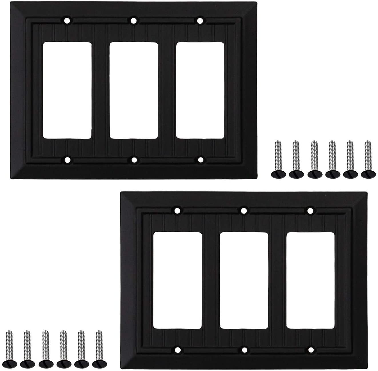 Sleeklighting 2 Pack Classic Black Beadboard Outlet Covers 3 Gang Decorator