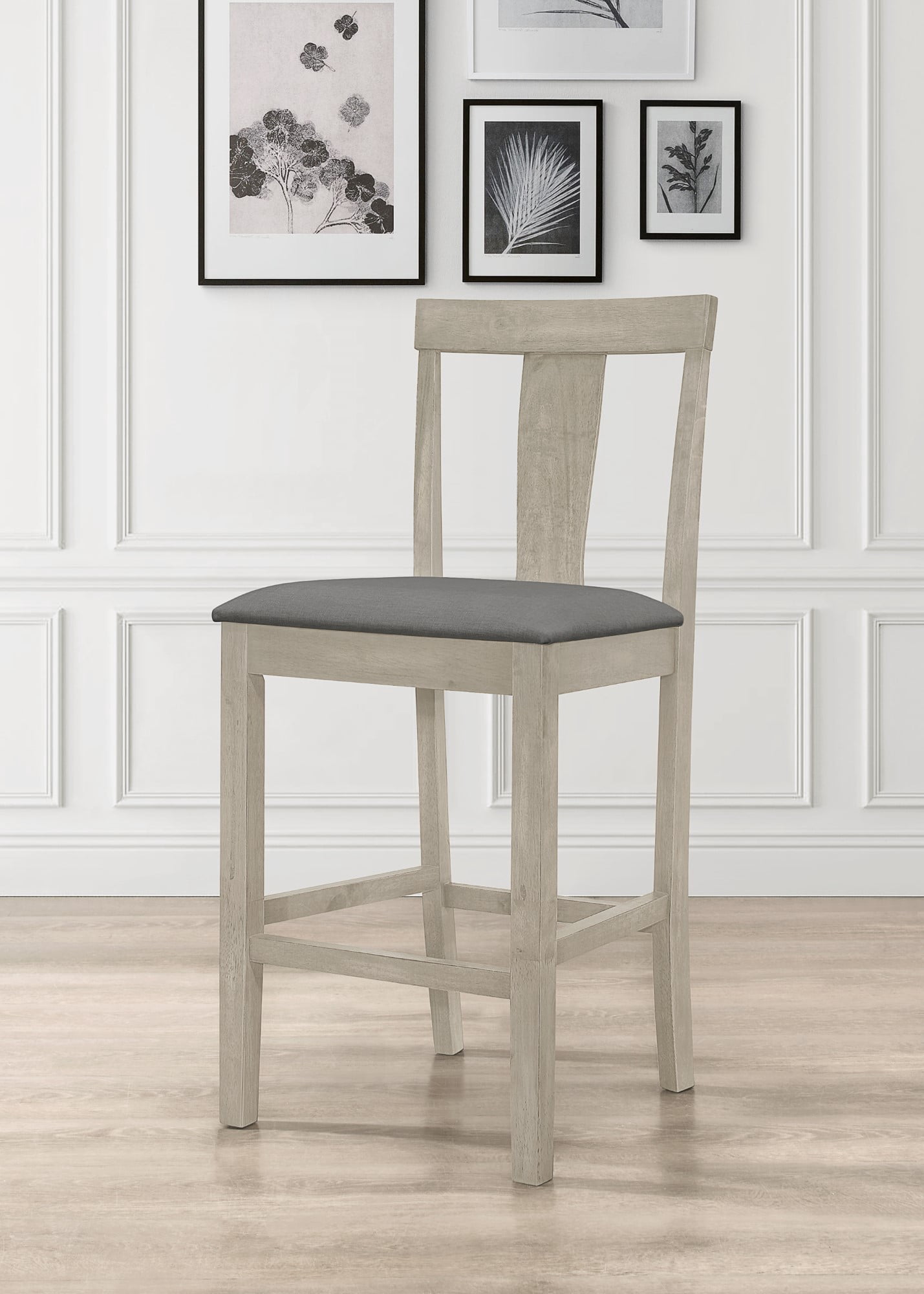 Home Design Nolan Counter Chairs (Set of 4), Antique Gray/Gray, Slat-back design, Padded seat, Comfortable seating, Sturdy frame, Modern minimalist style, Durable construction