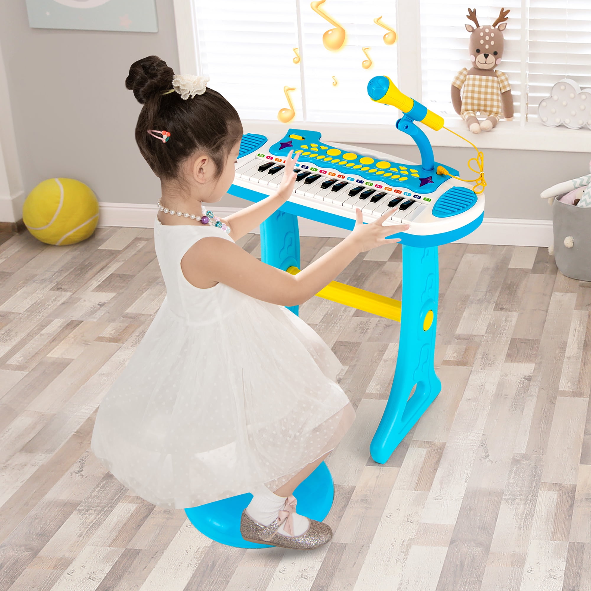 Costway 31 Key Kids Piano Keyboard Toy Toddler Musical Instrument w/ Microphone Blue