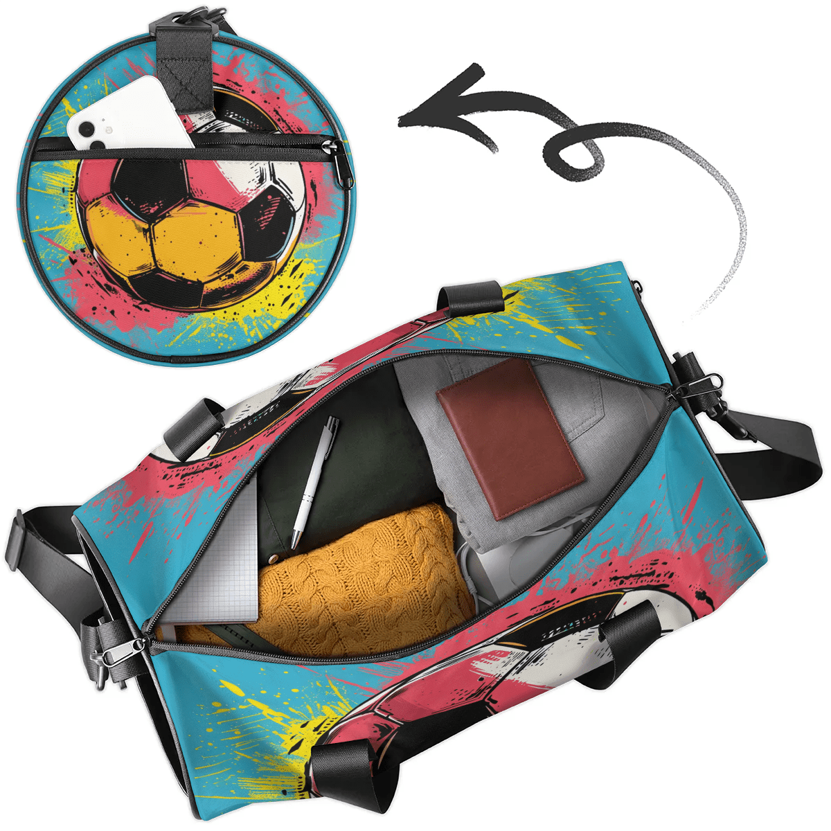 Qzjjjmy Soccer Bag for Boys Sport Duffel Bag Kids Men Girl Gym Bag Travel Duffle Bag