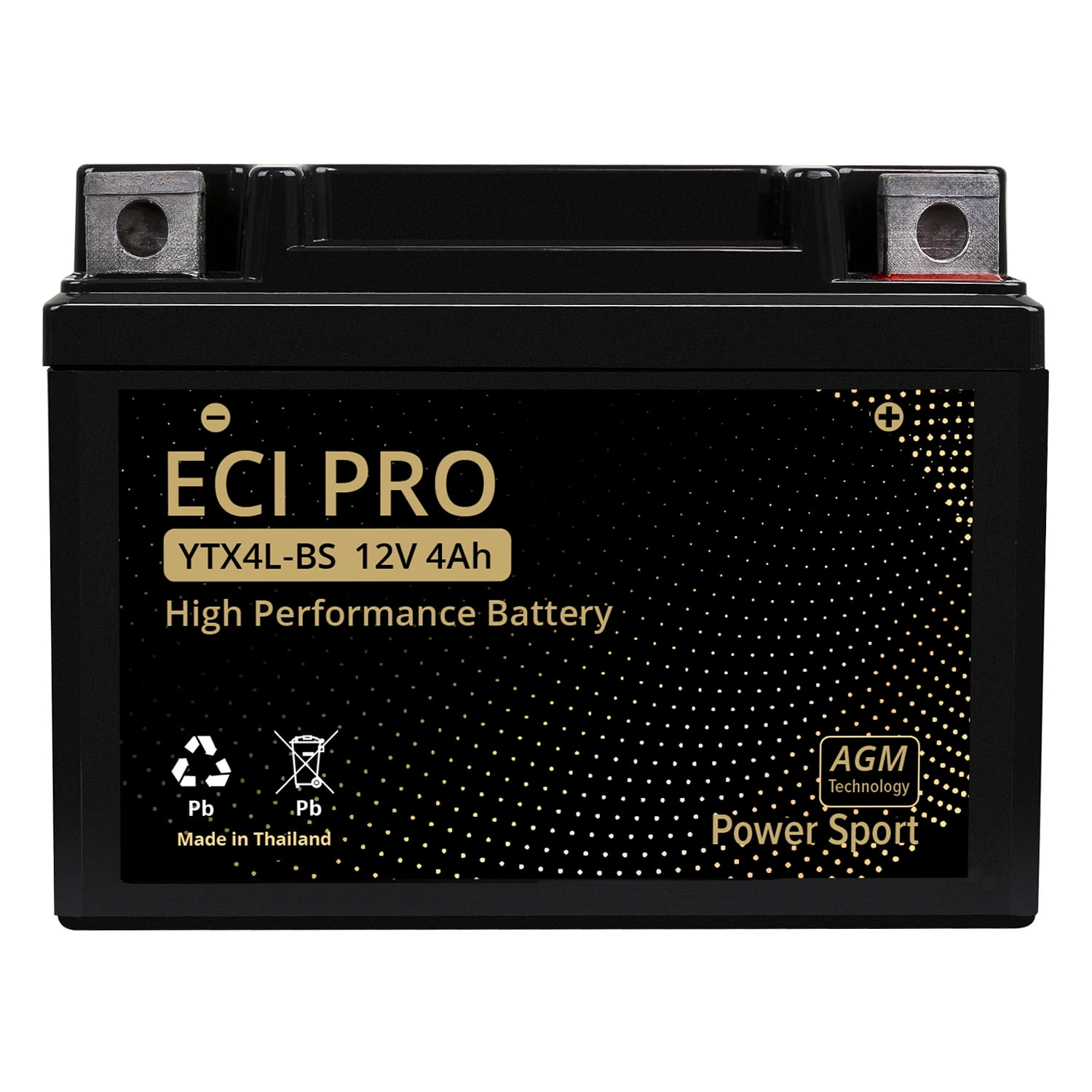 ECI Pro YTX4L-BS AGM Motorcycle Battery 12V 4Ah Maintenance-Free Replacement for ATV Scooter Dirt Bike Jet Ski High Cold Cranking Amps Leak-Proof Powersports Battery