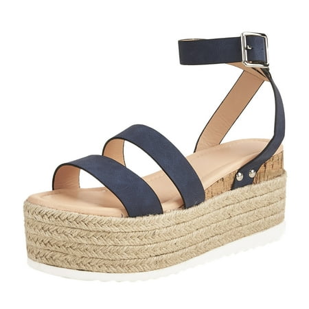 

Vedolay Platform Sandals Women Women s Strap Thong Flat Sandals with Cute Square Toe Strappy for Summer(Blue 9)