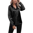 thumbnail image 3 of Frontwalk Women Shirts Long Sleeve Tops Lapel Neck Blouse Ladies Comfy Tunic Shirt Button Down Black XL, 3 of 5