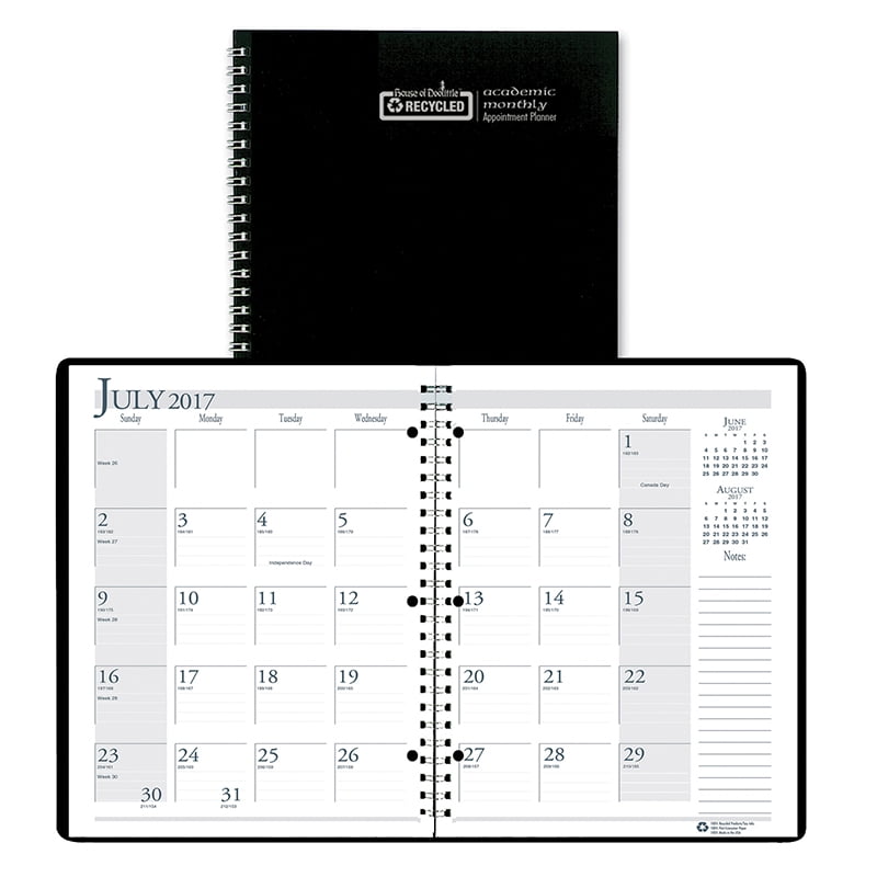 Academic Monthly Planner 8 1/2 X 11 Black Wirebound