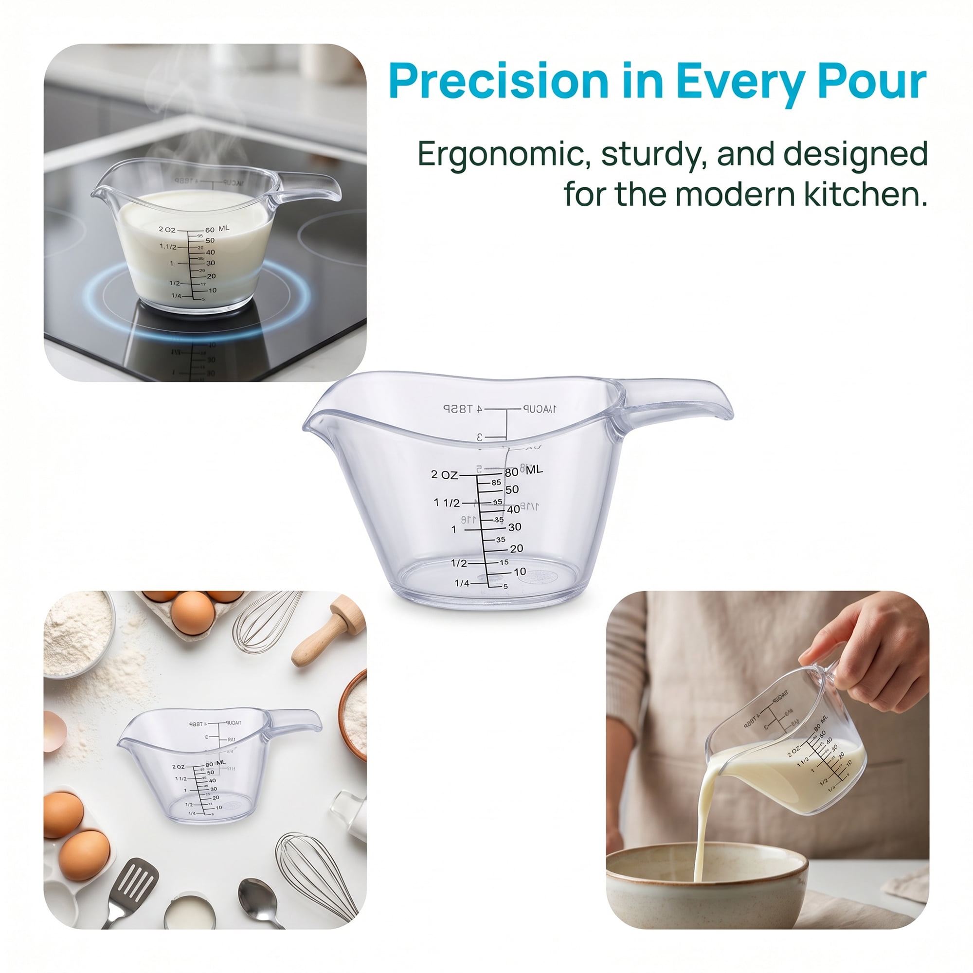 Unique Bargains PS Material Measuring Cup for Kitchen Tasks Clear 60ml 2Pcs