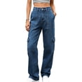 thumbnail image 5 of Sentmoon Jeans à Jambe Grand Pantalon de Travail à Multiples Poches Denim Pleine Longueur Coupe Classique Jambe Droite Pantalon Décontracté Stylé Design Tendance Moderne pour le Quotidien et les Activités, 5 of 5