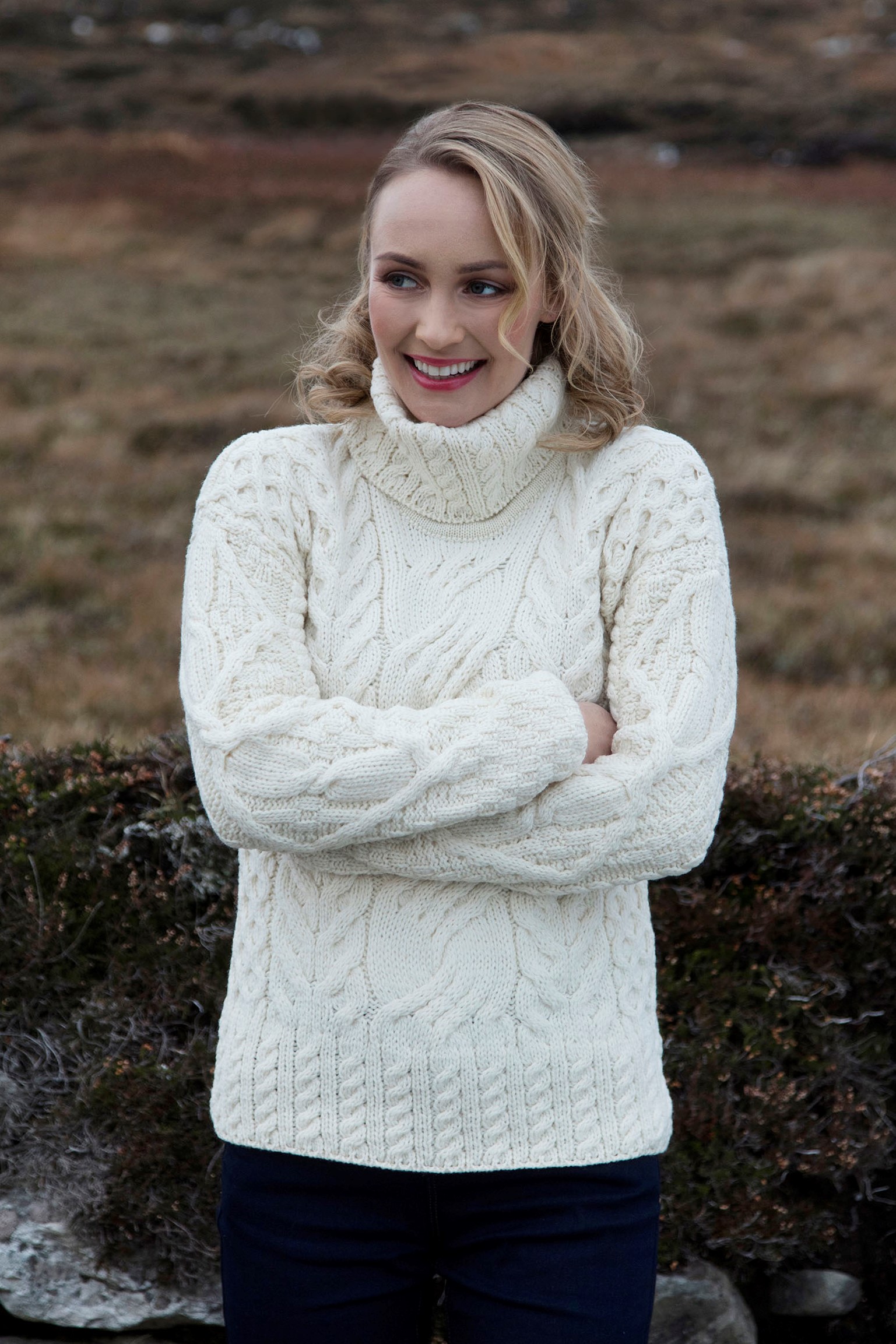 SAOL Irish Aran Sweater 100% Super Soft Premium Merino Wool Cable Knit White Turtleneck Pullover for Women Made in Ireland - image 2 of 5