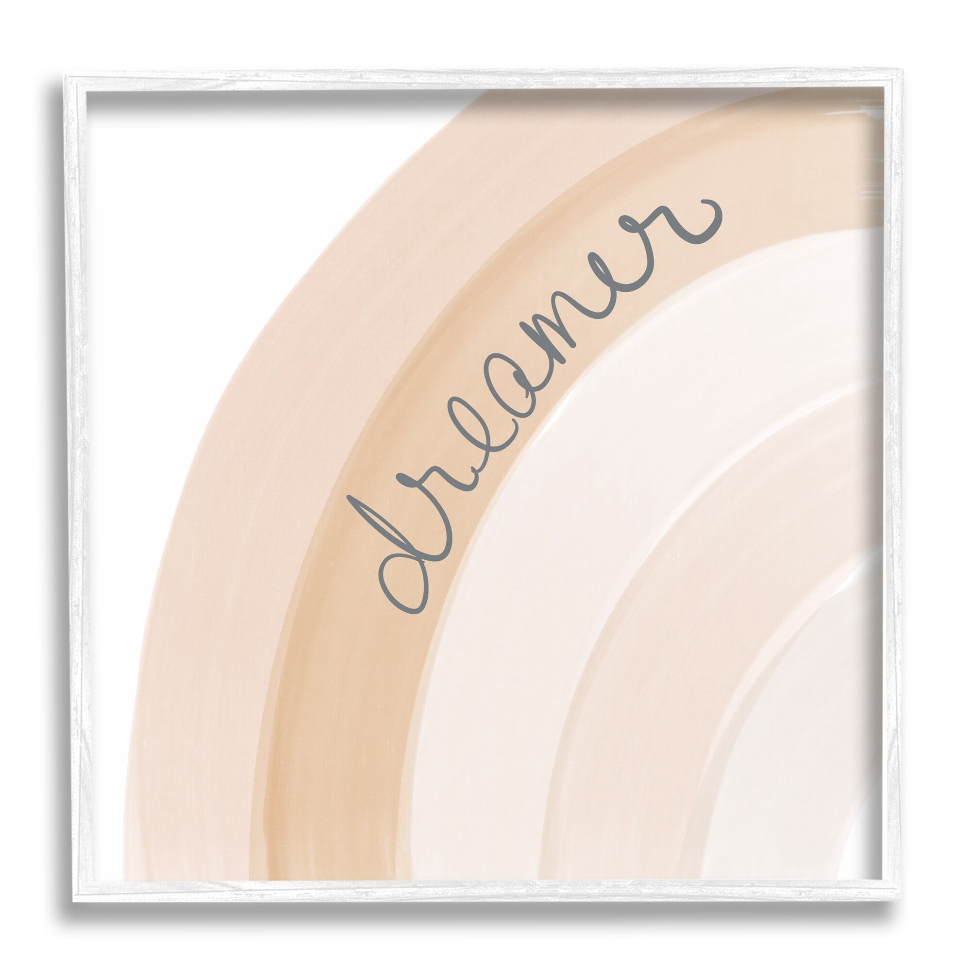 Stupell Industries Dreamer Cursive Calligraphy Pastel Rainbow Stripes Graphic Art White Framed Art Print Wall Art, Design by Emily Navas