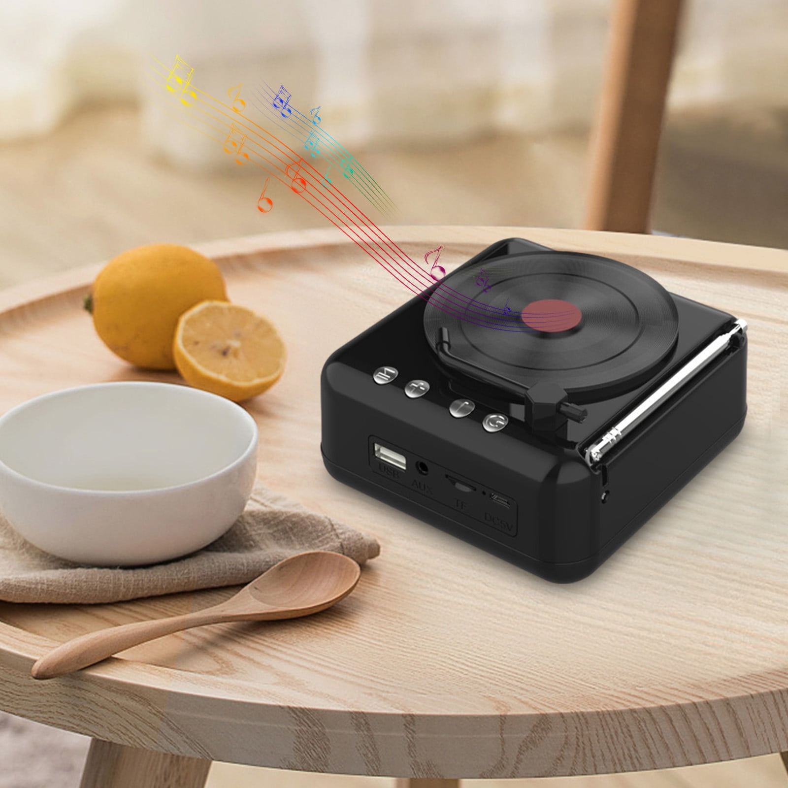 LACKUST Record Player Wireless Bluetooth Sound Retro Creatives Mini Portable Card Insert Small Speaker Subwoofer Gift,Black