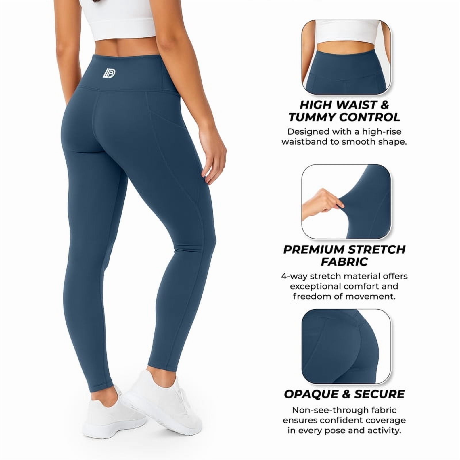 Leggings for Women with Pockets - Buttery Soft, High Waisted Tummy Control Yoga Pants for Workout Gym Running - Size XXL (US) - Navy Blue Stretch Leggings