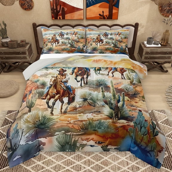 Homewish Teens Western Cowboy Bedding Comforter Set 2pcs,Exotic Style Twin Comforter Sets Microfiber,Retro Vintage Breathable Bedding Set,Luxury Bedroom Decor,Reversible