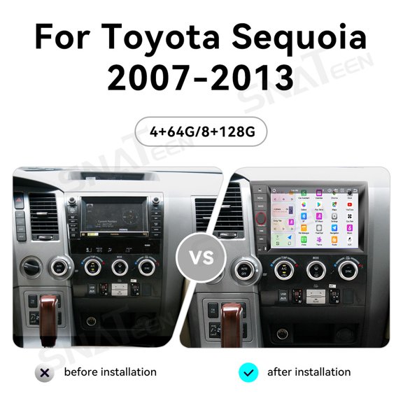 SNATEEN 9 inch Carplay Screen/Radio/Multimedia Player for Toyota Sequoia 2007-2013 Universal Car Navigation/GPS Upgrade Headunit Android Display 1080P Touch Screen Replace System