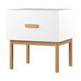 thumbnail image 5 of Modern Nightstand with Drawer, Minimalist Bedside Table with Wood Legs, MDF & Pine Storage Cabinet for Bedroom, Living Room, Apartment, White, 5 of 5