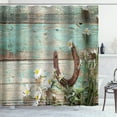 thumbnail image 3 of Farmhouse Shower Curtain, Spring Flowers White Daisy Botanical Country Vintage Teal Brown Barn Wood Western Rustic Bathroom Decor, Waterproof Fabric Shower Curtain, 72 X 72 Inch, Horseshoe, 3 of 6