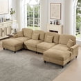 thumbnail image 4 of Newest Classic U Shape 4 Seater Modular Sectional Sofa Couch,Flared Arms,Removable Ruffles Pleats Skirts,Spindle Legs, Chenille Deep Seat Cloud Sofa,Movable Ottomans, Light Coffee, 4 of 20