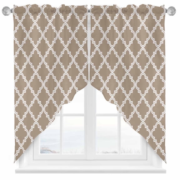 Beige Swag Valances for Windows 2 Pack Moroccan Geometric Abstract Swag Kitchen Curtains 63 Inches Long Rod Pocket Short Window Treatment for Kitchen Bathroom 36"x63"