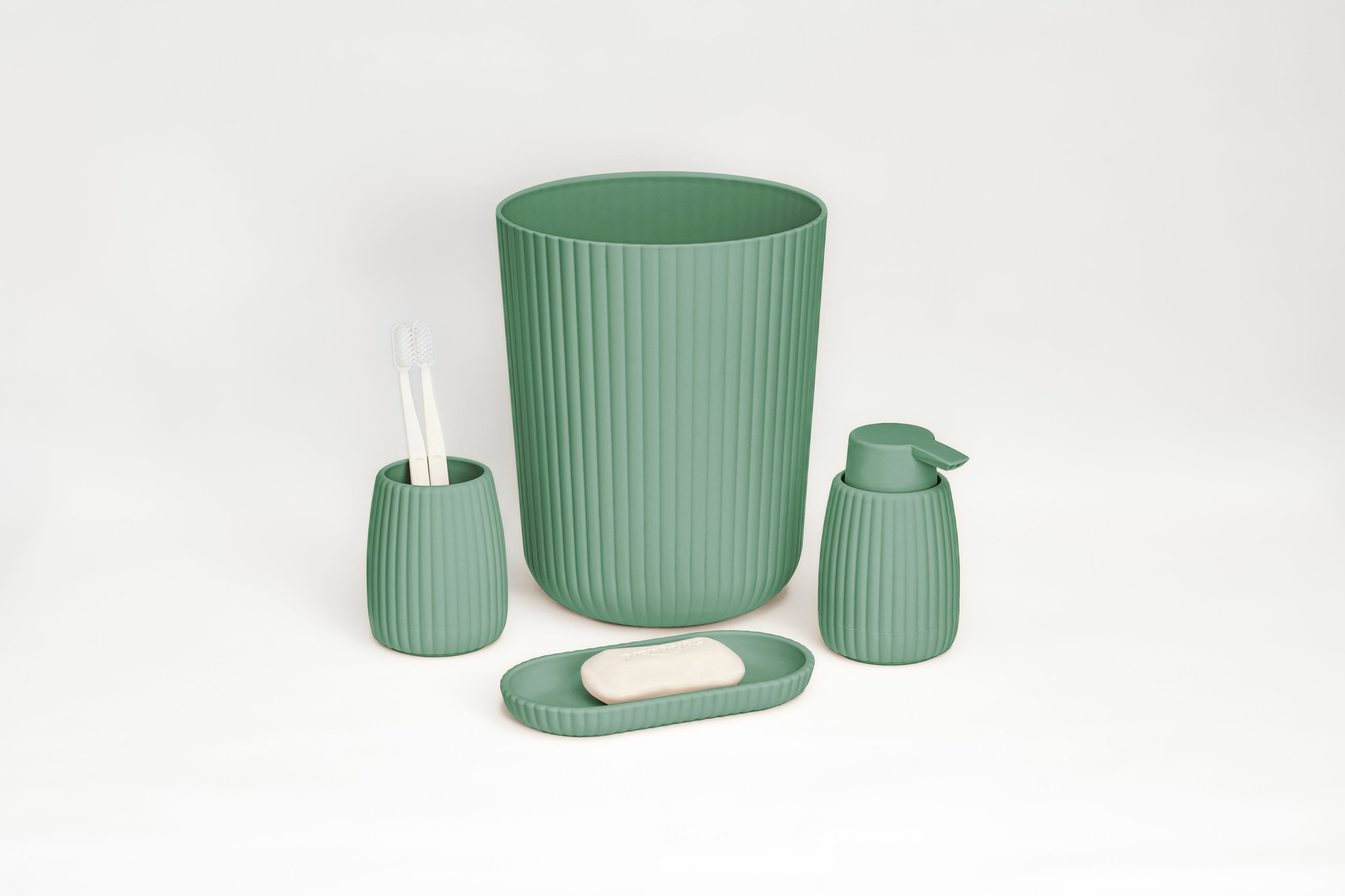 Mainstays Rubberized Plastic Ribbed 4-Piece Bath Accessories Set, Green