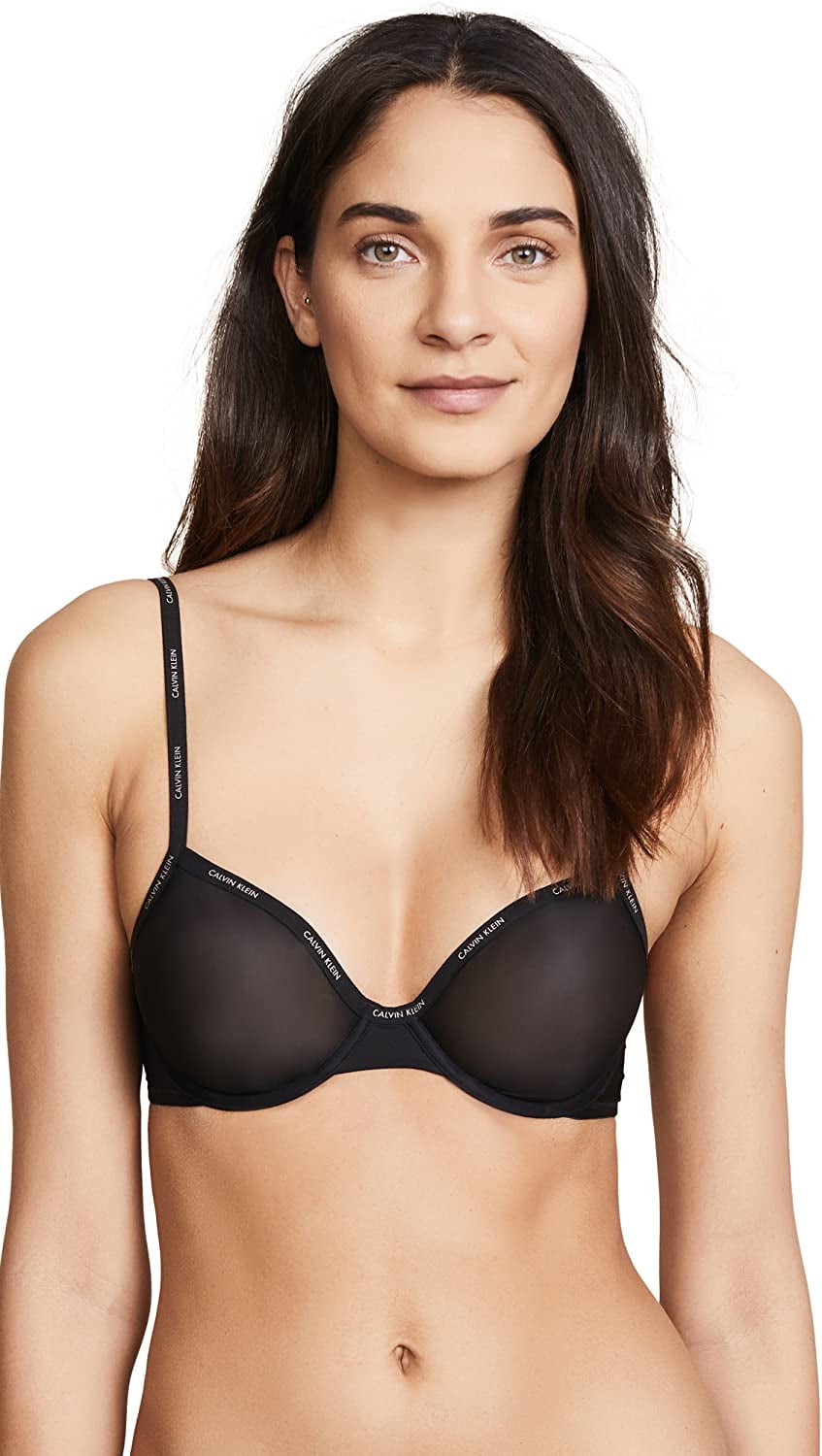 Calvin Klein Women's Sheer Marquisette Unlined Demi Bra, Black, 36B 