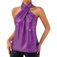 thumbnail image 3 of Laqbezok Chic Halter Criss Cross Sequin Tank Top, Women's Sparkly Sleeveless Party Camisole, Shiny Night Out Outfit, 3 of 7