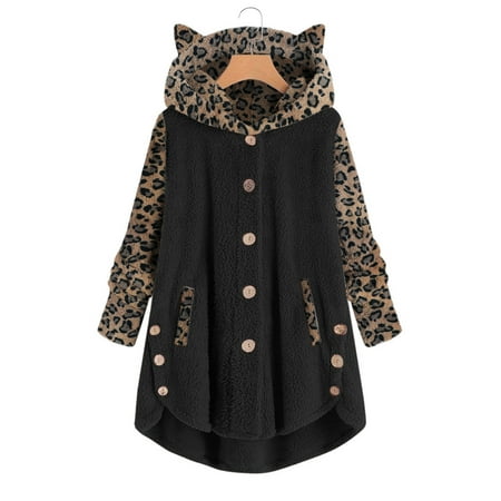 

HSMQHJWE Plaid Jacket Women Senior Jacket Women Casual Leopard Print Patchwork Button Down Pocket Long Sleeve Hooded With Ear Coat Loose Cute Teen Girls Jacket Scrub Jackets Women