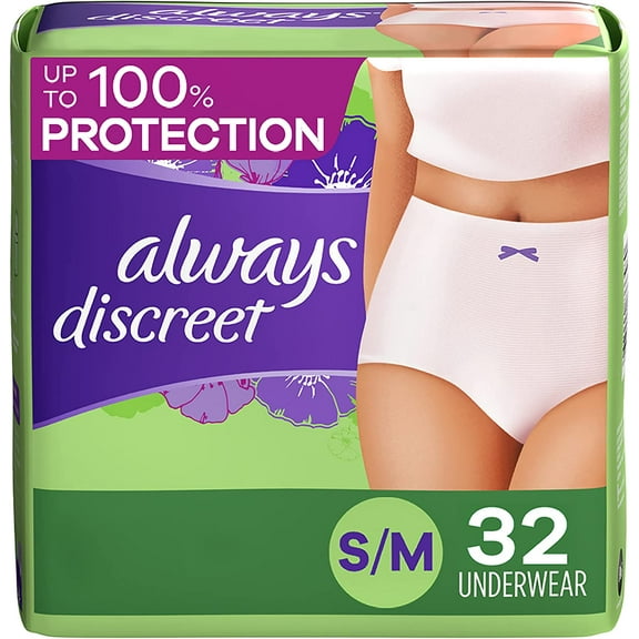 Always Discreet, Incontinence & Postpartum Underwear For Women, Size Small/Medium, Maximum Absorbency, Disposable, 32 Count