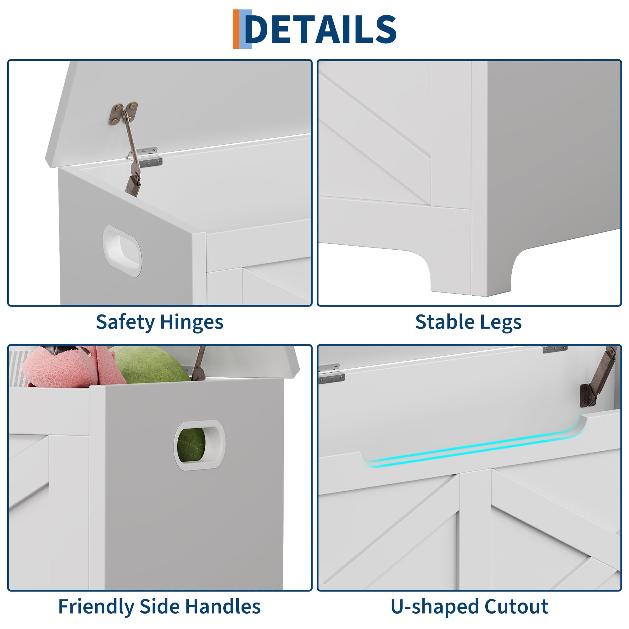 Soonbuy Storage Chest, 39.4" Storage Bench with Safety Hinge, Farmhouse Style Wooden Toy Chest for Entryway, Bedroom, Living Room