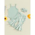thumbnail image 2 of Bagilaanoe 3pcs Newborn Baby Girl Summer Pants Set Sleeveless Romper Tops + Flower Print Flare Trousers + Headband 3M 6M 12M 18M Infant Casual Clothes, 2 of 9