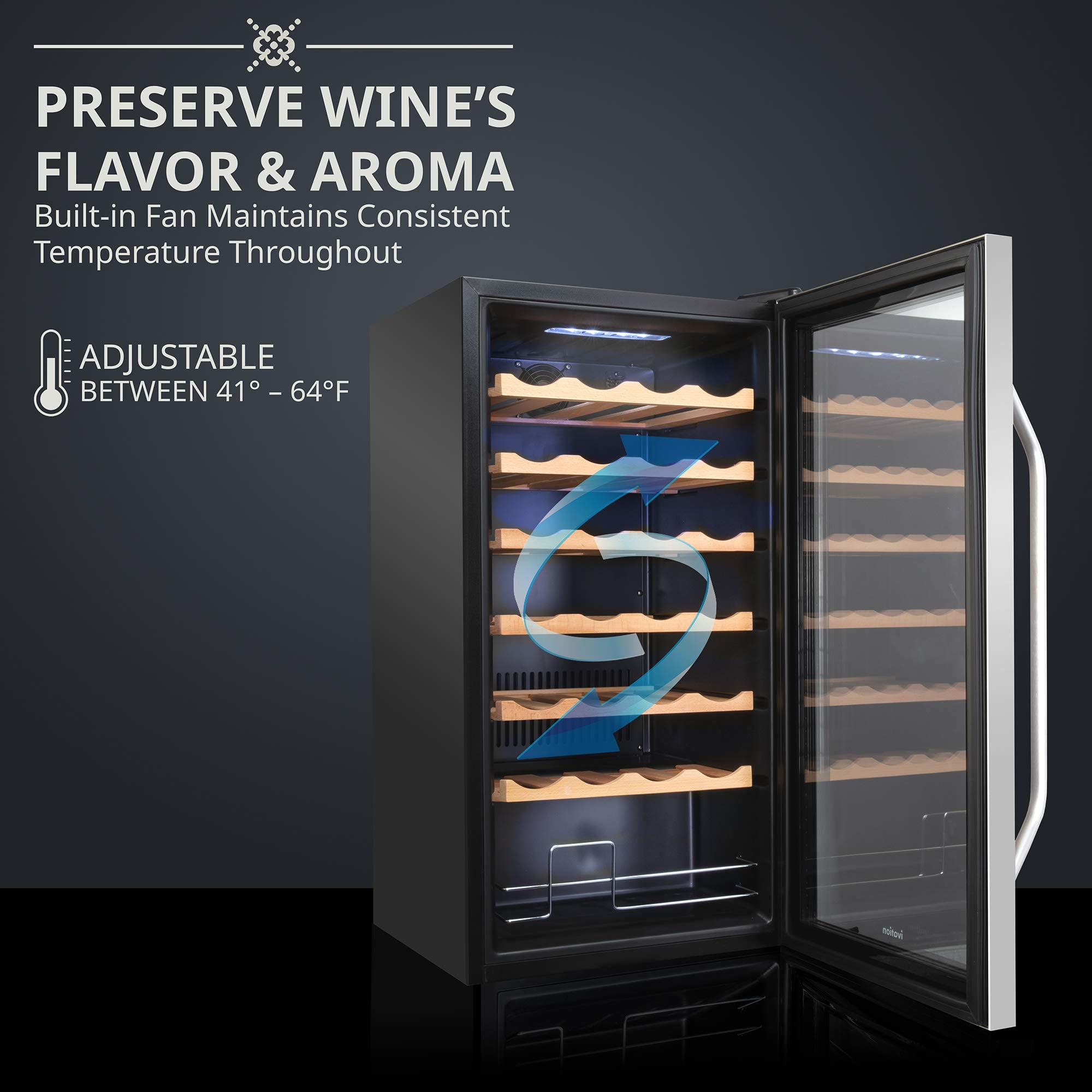 IVATION 28-Bottle Compressor Wine Cooler Refrigerator with Lock, Silver