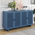 thumbnail image 4 of Buffet Sideboard with 4 Hollow Doors, Buffet Cabinet with Wire Management Holes, TUANLUO Sideboard Cabinet with Adjustable Shelves, Wood Storage Cabinet Furniture for Kitchen Dining Room, Blue, 4 of 10