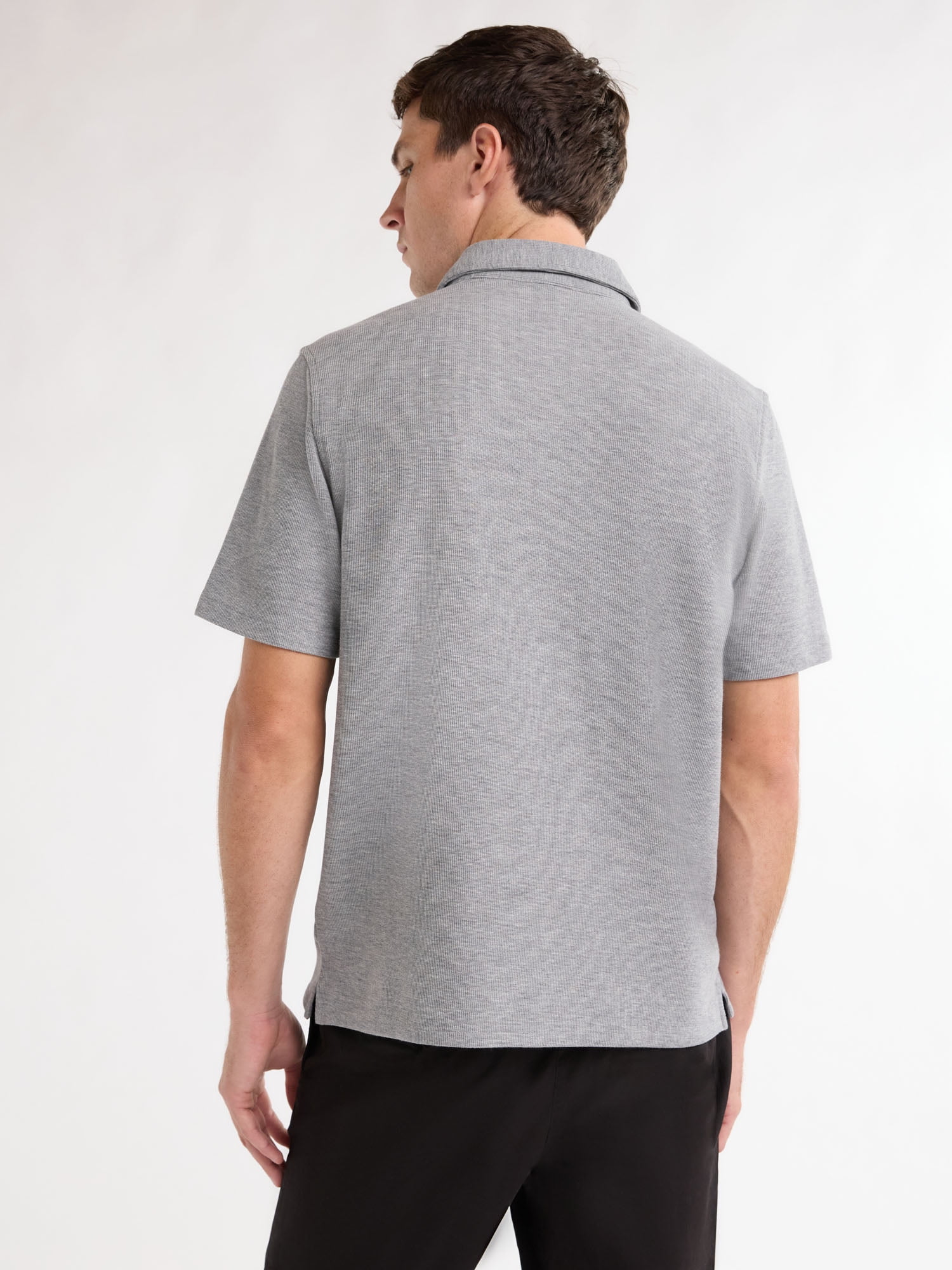 Free Assembly Men's Waffle Knit Button-Up Shirt with Short Sleeves, Sizes XS-3XL