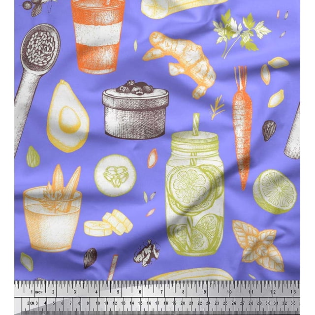 Soimoi Velvet Fabric Jar & Mix Vegetable Print Sewing Fabric Yard 58 Inch Wide