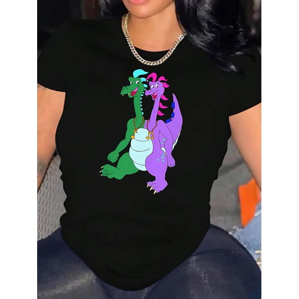 Camiseta De Manga Corta Con Cuello Redondo Para Mujer, Camisetas De Verano Para Uso Diario Y ViajesWomen's Casual Dinosaur Graphic T-Shirt - Comfy Summer Short Sleeve, White Crew Neck with Double-He