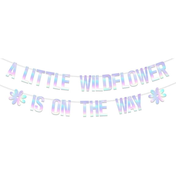 A Little Wildflower is On The Way Banner,Wildflower Welcome Baby Shower Decoration, Gender Reveal/Sweet Baby Girl Birthday Party Supplies Holographic Glitter