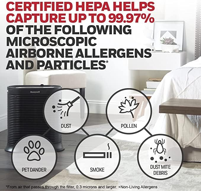 Honeywell AllergenPlus HEPA Air Purifier Allergen Reducer 310 sq ft Wildfire/Smoke, Pollen, Pet Dander, Dust HPA200 - image 5 of 9