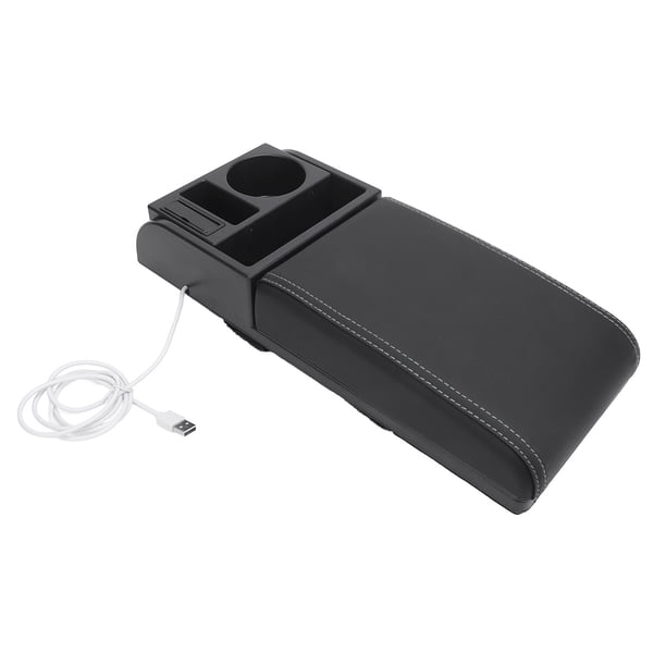 Cubierta De Reposabrazos De Consola Central Con Portavasos De Puerto De Carga USB, Protector De Consola Central De Automóvil De Longitud Ajustable, Ajuste Universal Para SUV,