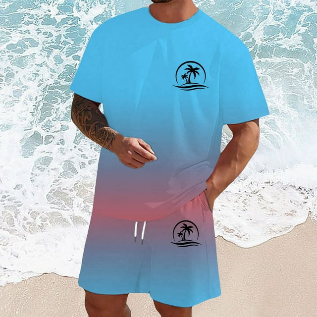 UANWENN Tenue Décontractée d'Été pour Hommes T-Shirt à Manches Courtes Col Rond avec Shorts Ensemble Imprimé Extensible Confortable pour Usage Quotidien Costumes Formels Smoking Mandarin pour Hommes Costumes de Fête pour Hommes Ensembles de Vêtements pour Hommes