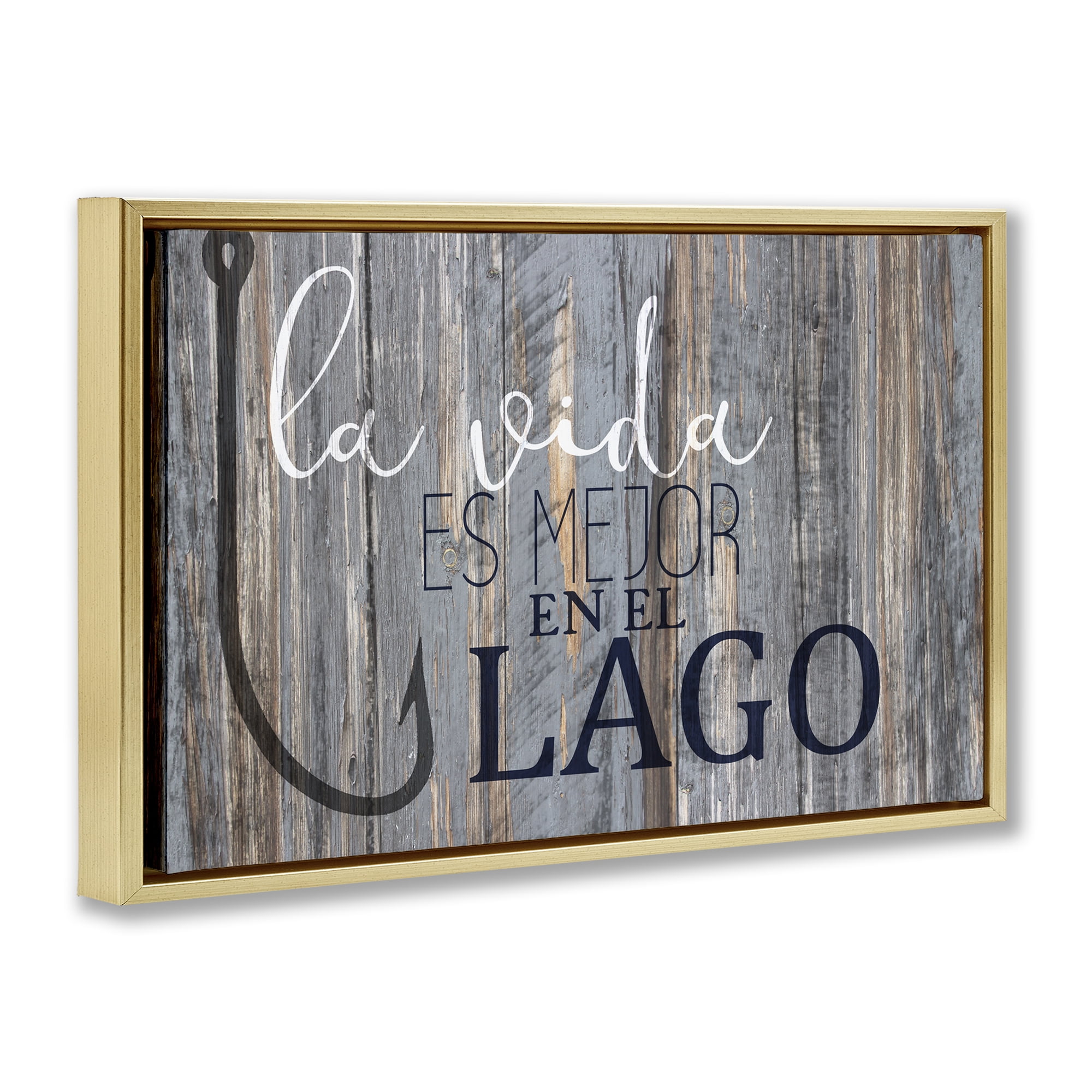 Stupell Industries Mejor en el Lago Azul Inspirational Quotes & Sayings Painting Gold Floater Framed Art Print Wall Art, 25 x 17