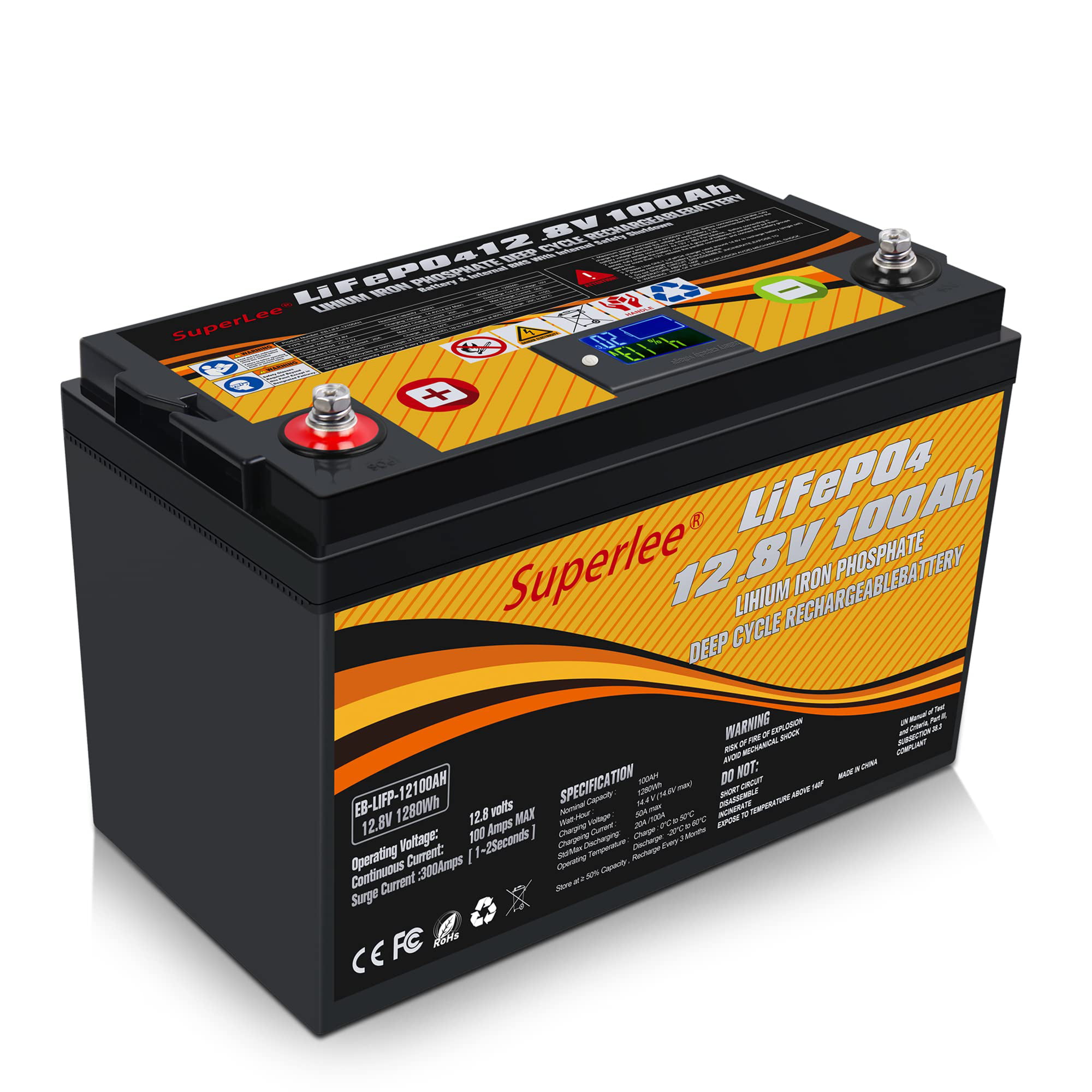 12.8V 100AH LiFePO4 Battery with LCD Display, 5000+ Cycle
