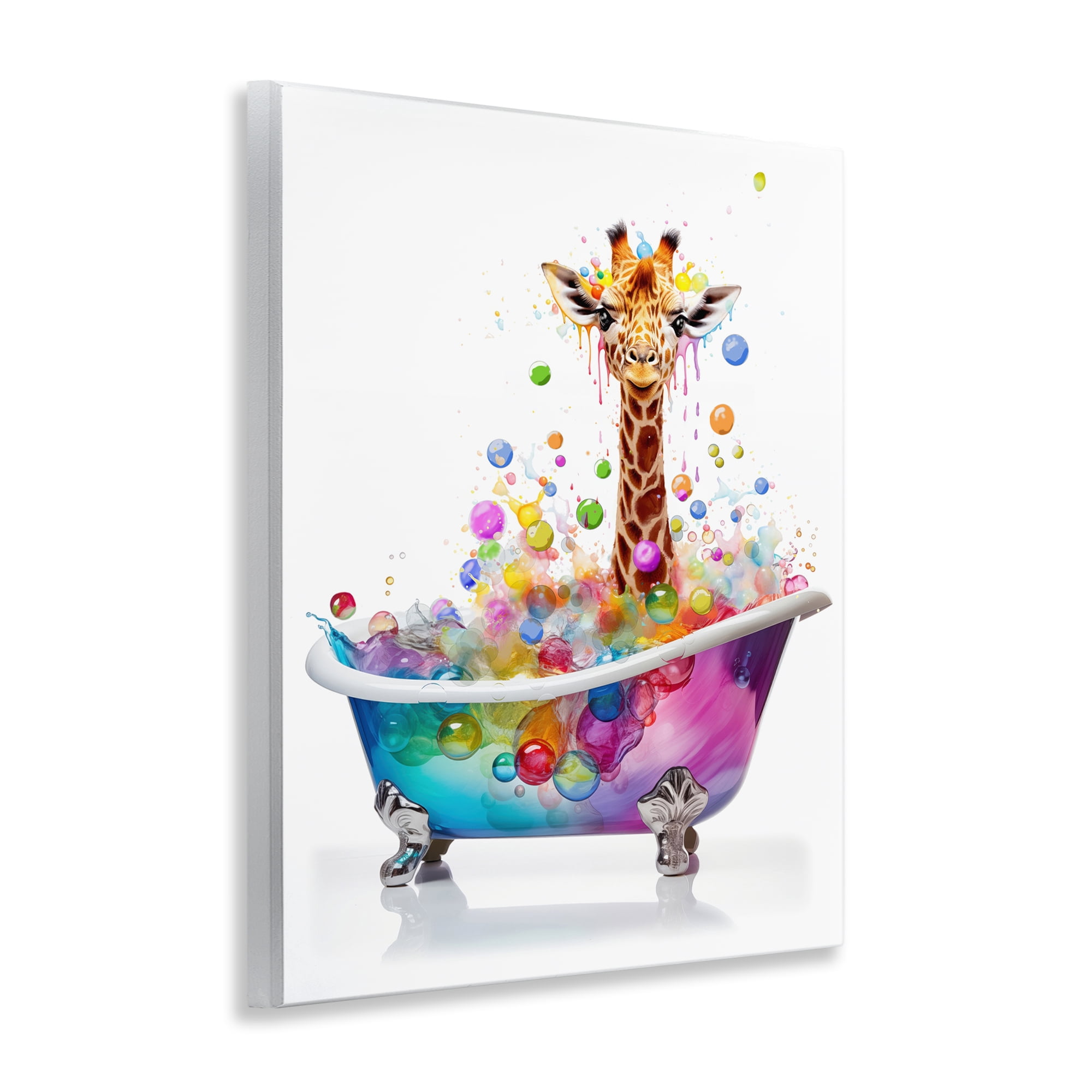 Stupell Industries Rainbow Bubble Bath Giraffe Bath & Laundry Painting Unframed Art Print Wall Art, 11 x 14