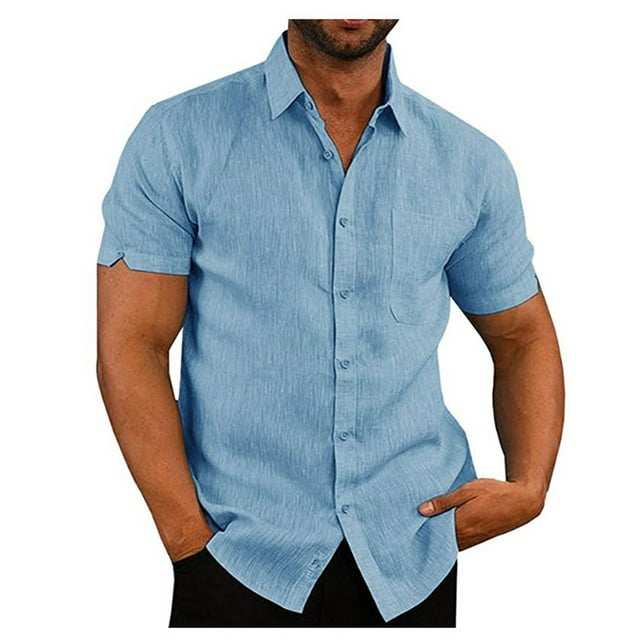 Honganda Chemise à Manches Courtes Style Simple pour Hommes, Haut en Lin avec Poche avant