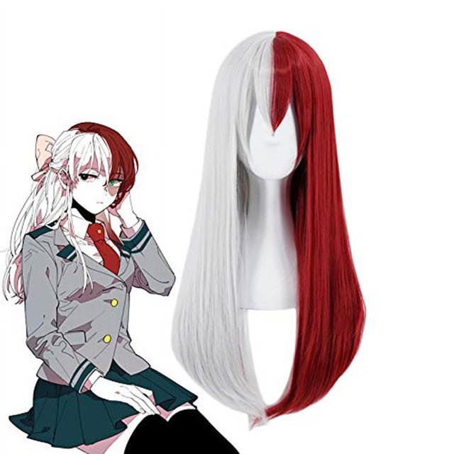 RV Peluca de Cosplay de plata semi-roja de onda larga con flequillo, peluca de anime, ropa de juego para mujeres brillar Electrónica