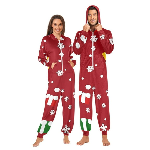 Christmas Gift Series Adult onesie Pajamas, Crystal Velvet Ultra Soft Warm Jumpsuit for Men and Women
