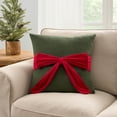 thumbnail image 2 of My Texas House 20" x 20" Green/Red Velvet Bow Decorative Pillow, 2 of 5
