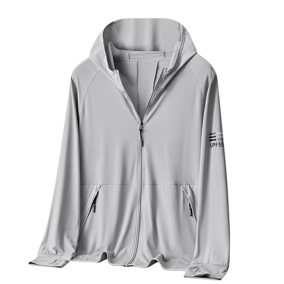 Under $10 Men's Hooded Sun Shirt Fishing Running Outdoor Breathable UPF 50 Sun Protection Athletic Hoodies UV Full Zip Jacket