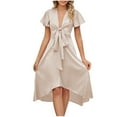 thumbnail image 2 of Mefallenssiah Été Casual Manches Courtes V-Cou Solide Sexy Fluide Robe Longue Midi, 2 of 5